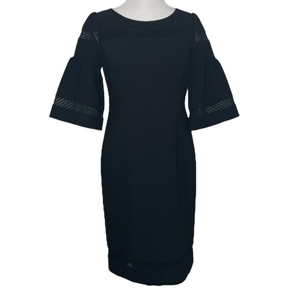 Talbots Womens Sheath Dress Size 4 Bell 3/4 Sleeves Mesh Detail Lined Zip Back - Picture 1 of 9